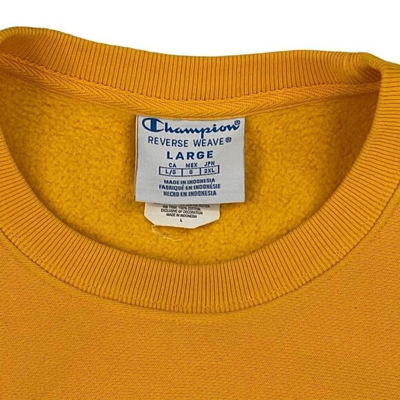 Champion LARGE Reverse Weave Big C Yellow Crewneck Sweatshirt - Picture 4 of 6